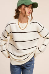 Ivory Striped Mock Neck Sweater