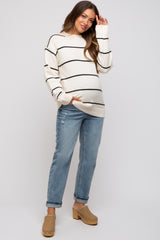 Ivory Striped Mock Neck Maternity Sweater