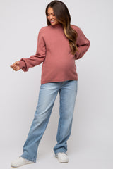 Mauve Mock Neck Maternity Sweater