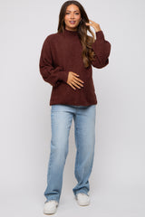 Brown Mock Neck Maternity Sweater