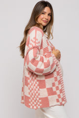 Mauve Checkered Oversized Chunky Knit Maternity Cardigan