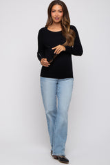 Black Basic Raglan Sleeve Maternity Sweater Top