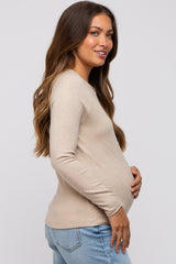 Beige Basic Raglan Sleeve Maternity Sweater Top