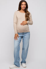 Beige Basic Raglan Sleeve Maternity Sweater Top