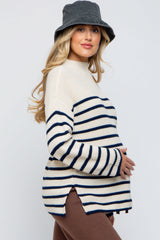 Cream Striped Mock Neck Maternity Sweater