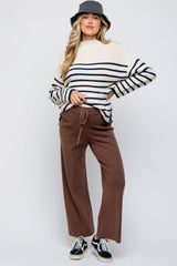 Cream Striped Mock Neck Maternity Sweater