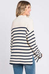 Cream Striped Mock Neck Sweater