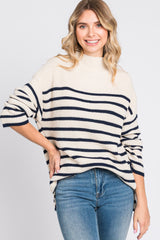 Cream Striped Mock Neck Sweater