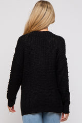 Black Henley Side Slit Maternity Sweater