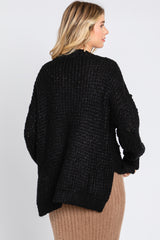 Black Henley Side Slit Sweater