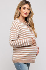 Mocha Striped Chenille Henley Maternity Sweater