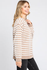 Mocha Striped Chenille Henley Sweater