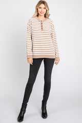 Mocha Striped Chenille Henley Sweater