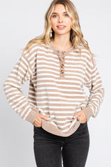 Mocha Striped Chenille Henley Sweater