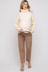 Cream Windowpane Ultra Soft Knit Turtleneck Maternity Sweater