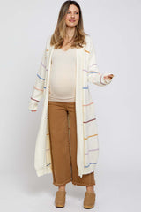 Cream Striped Open Front Maternity Cardigan