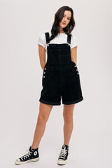 Black Corduroy Short Overalls