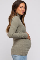 Sage Heathered Ribbed Mock Neck Long Sleeve Maternity Top