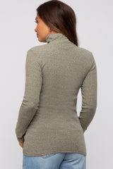 Sage Heathered Ribbed Mock Neck Long Sleeve Maternity Top