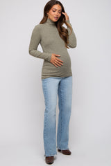 Sage Heathered Ribbed Mock Neck Long Sleeve Maternity Top