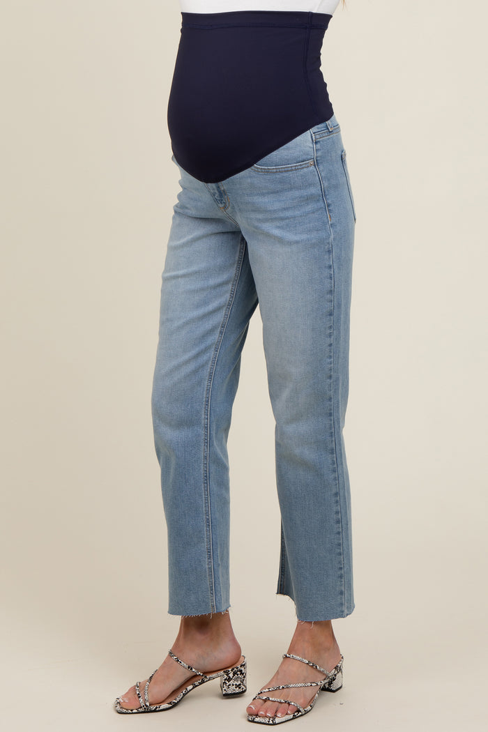 Light Blue Raw Hem Maternity Jeans