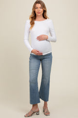 Blue Raw Hem Maternity Straight Leg Jeans