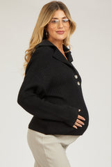 Black Chunky Knit Front Button Maternity Sweater