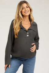 Charcoal Chunky Knit Front Button Maternity Sweater