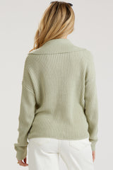 Mint Green Chunky Knit Front Button Maternity Sweater