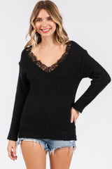 Black Lace V-Neck Maternity Sweater