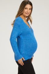 Blue Lace V-Neck Maternity Sweater