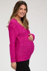 Fuchsia Lace V-Neck Maternity Sweater