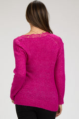 Fuchsia Lace V-Neck Maternity Sweater