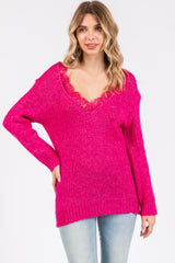 Fuchsia Lace V-Neck Maternity Sweater