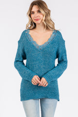 Turquoise Lace V-Neck Maternity Sweater