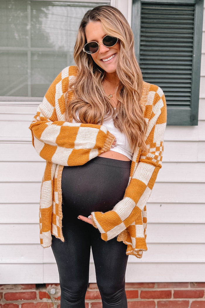 Yellow Checkered Plaid Maternity Oversized Cardigan