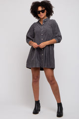 Charcoal Corduroy Button Down Collared Maternity Dress