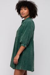 Green Corduroy Button Down Collared Dress