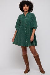 Green Corduroy Button Down Collared Dress