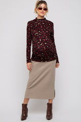 Burgundy Animal Print Mock Neck Maternity Top