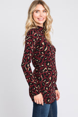 Burgundy Animal Print Mock NeckTop