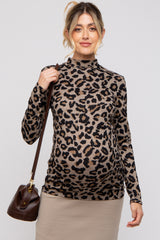 Taupe Animal Print Mock Neck Maternity Top