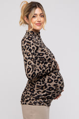 Taupe Animal Print Mock Neck Maternity Top