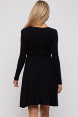 Black Soft Rib Knit Sash Tie Maternity Dress