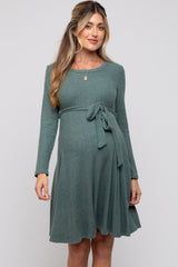 Green Soft Rib Knit Sash Tie Maternity Dress