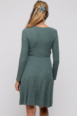 Green Soft Rib Knit Sash Tie Maternity Dress