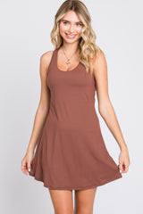 Brown Tennis Racerback Maternity Romper Dress