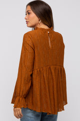 Camel Lace Ruffled Neck Maternity Top