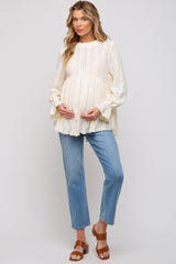 Ivory Lace Ruffled Neck Maternity Top