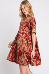 Rust Printed Short Sleeve Pocketed Dress